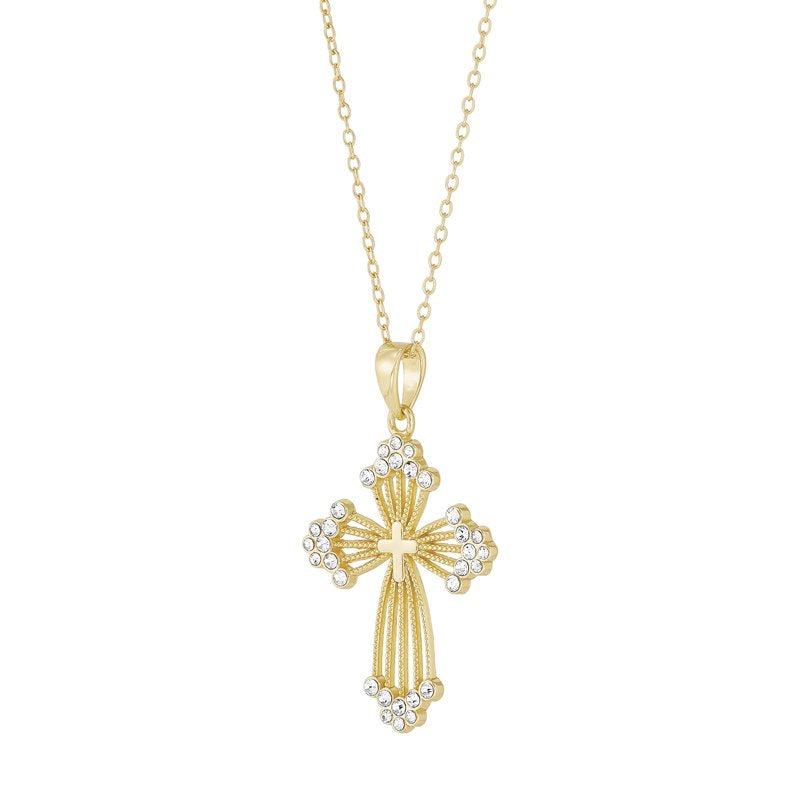 Sterling Silver and 18K Gold Plated Cross Pendant Necklace - 18 Inch Faith Jewelry