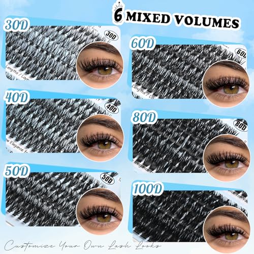 Lash Clusters 720pcs Eyelash Clusters Mixed 30-100D Cluster Eyelash Extensions Wispy Individual Lashes Cluster Natural DIY Eyelashes C curl Volume False Mink Eye Lash Extension Trays