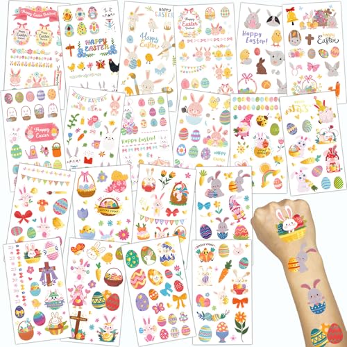 200 PCS Easter Temporary Tattoos Stickers, 20 Sheets Easter Themed Stickers for Teens and Adults, Sticker for Easter Eggs Decorations, Easter Egg Designs for Basket Stuffers and Holiday