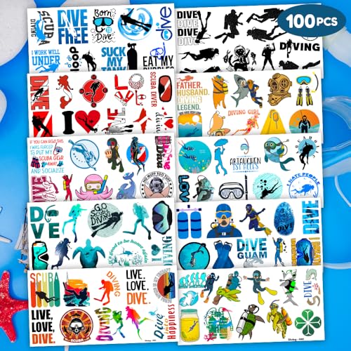 96PCS Cool Scuba Diving Temporary Tattoos Ocean Summer Beach Birthday Party Favors Decorations Supplies Decor Underwater Sports Tattoo Stickers Gifts For Kids Diver Boys Girls School Prizes Carnival