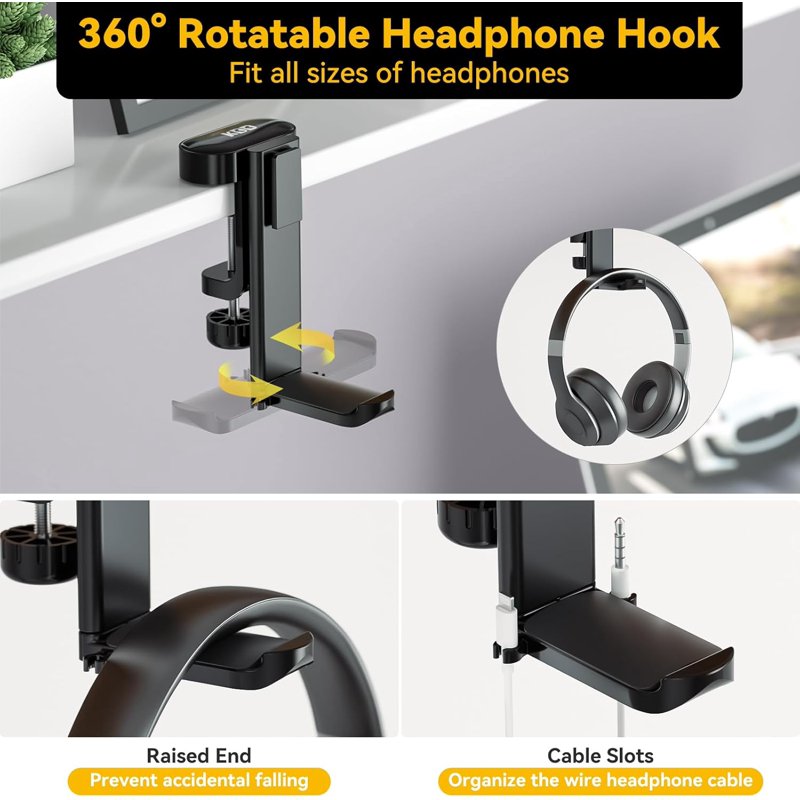 4-in-1 Desk Cup Holder & Headphone Organizer Clip - Under Desk Storage