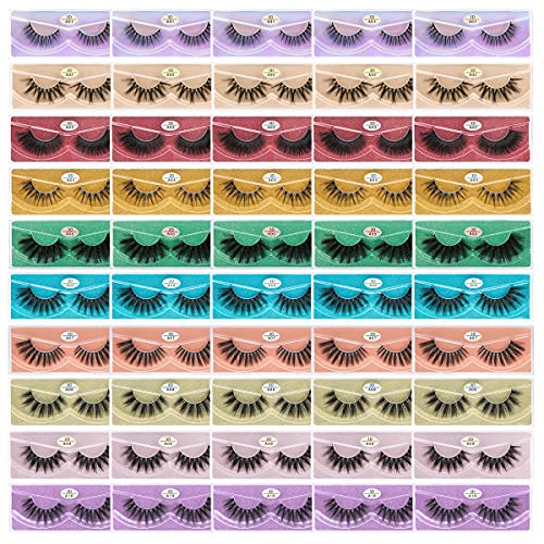 FARRED Wholesale Faux Mink Lashes Bulk 50 Boxes 10 Styles Eyelashes Volume Lashes 10 Portable Individual Boxes 10-20mm Mixed Natural Look Lash 3D False Eyelashes