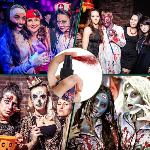 Halloween Fake Blood Sfx Makeup Kit, Special Effects Makeup Kit - Fake Blood Spray 2.03oz ,Dripping Blood 2.03oz, and Coagulated Gel Blood 1.06oz, Safe for Vampire Zombie Monster Cosplay Party Clothes