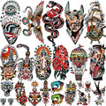 77 sheets Classic Temporary Tattoos Adult, Old School Tattoos Stickers, Sailor Jerry Style Fake Tattoo, American Traditional Flower Rose Arm Temporary Tattoos for Women Men Kids