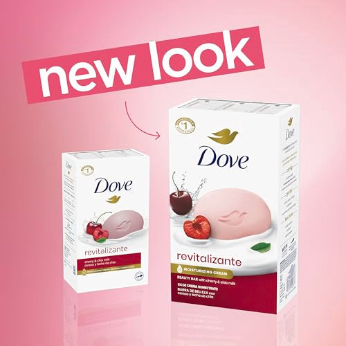 Dove Beauty Bar Soap Revitalizante Cherry & Chia Milk, for Revitalized Skin, 6 Bars A Skin Energy Boost 3.75 oz
