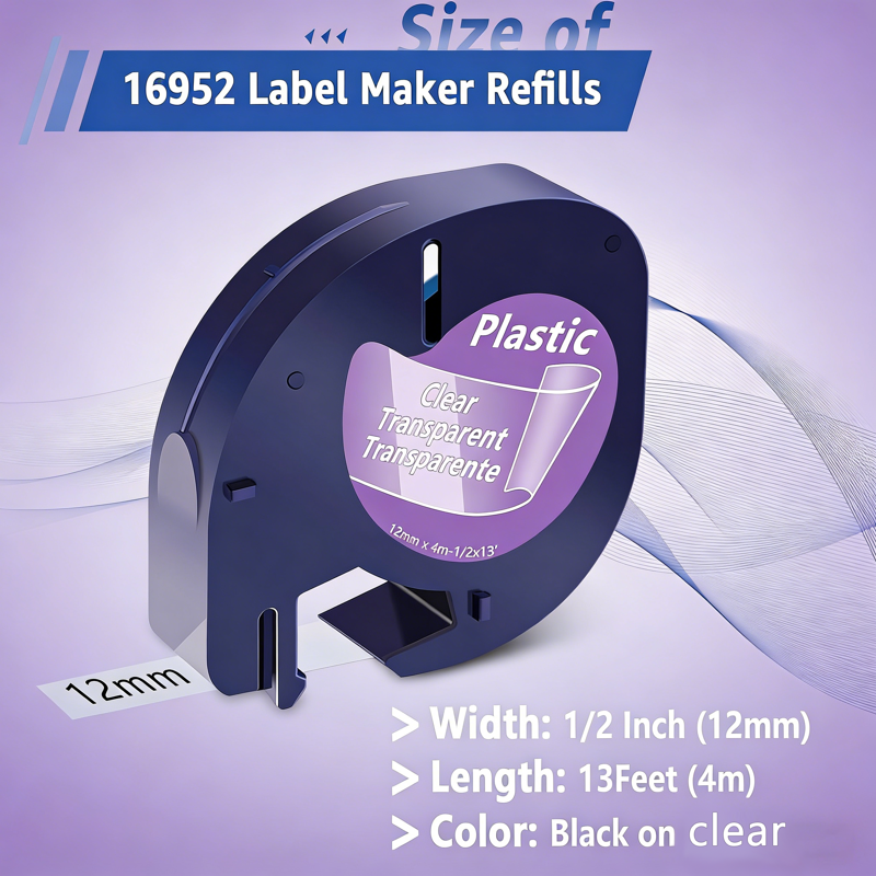 4 Pack Compatible Label Tape for Dymo LetraTag 12mmx4m Transparent Plastic Refills