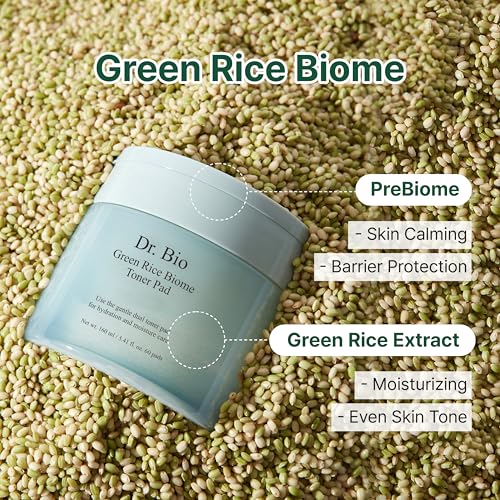 Green Rice Biome Toner Pad (5.54oz/60 Pads) with Probiotic, Exfoliating, Remove Blackheads & Whiteheads, Radiant Skin, Dual-Sided Pad for Sensitive Skin, Fragrance-Free, Vegan Korean Skincare