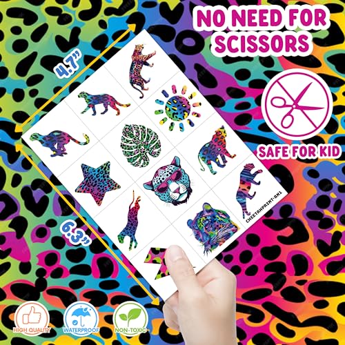 96PCS Cheetah Print Temporary Tattoos Pre-Cut | Jungle Safari Birthday Party Supplies, Cheetah Stickers for Kids Boys Girls, Fun Favors, Decorations, Classroom Prizes & Gifts