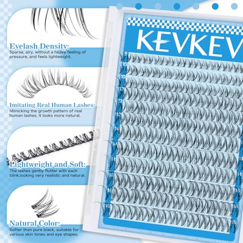 Wispy Lash Clusters Kit Invisible Thin Band Natural Eyelash Clusters 8-16mm Lash Extension Kit Mix Length Clear Band Natural Look Cluster Eyelash Extensions With Lash Bond DIY Lash At Home(Wispy02)