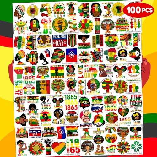 96 PCS Juneteenth Temporary Tattoos ? African American Party Decorations, Black History Month Supplies, Afro American Stickers for Kids Adults Party Favors Gifts Decor