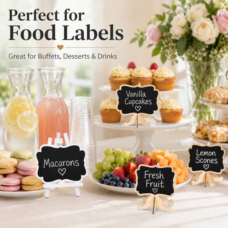 Mini Chalkboard Signs Set for Food, Wedding, Party Decor - 20 Reusable Labels