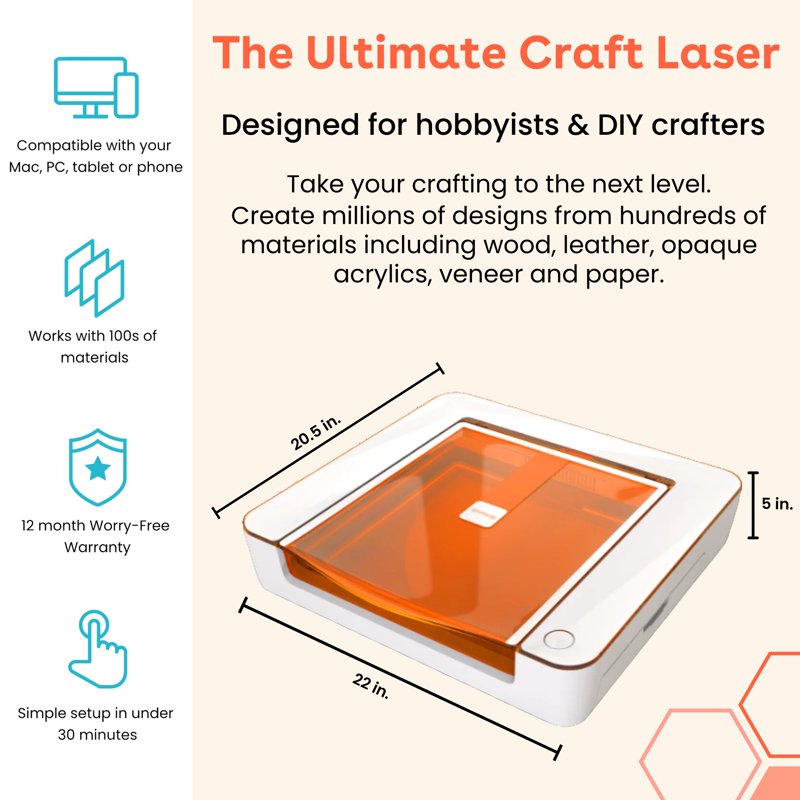 Glowforge Aura 3D Laser Engraver and Cutter Machine for Wood, Metal, Acrylic