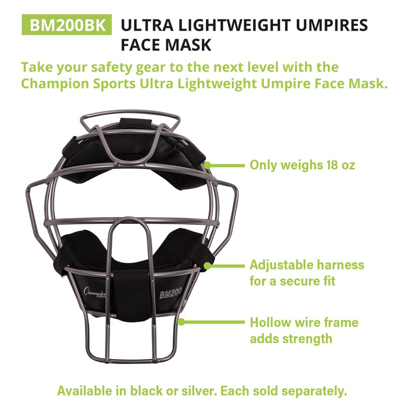 Lightweight Umpire Face Mask with Steel Cage & Adjustable Fit - Protects Head & Face