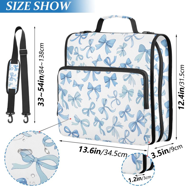 Zipper Binder with Bow Pattern, 3-Ring File Organizer, 500 Sheets Capacity
