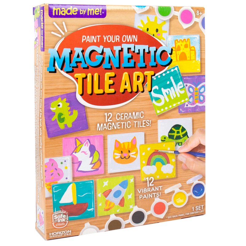 Magnetic Tile Art Craft Kit with 12 Ceramic Tiles & Paint for Kids & Teens