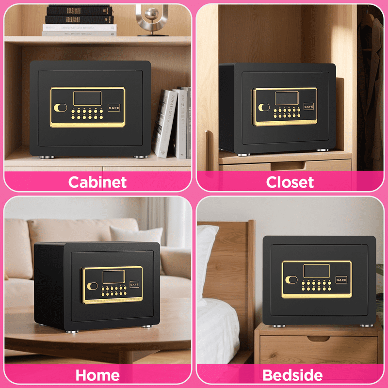 Home Security Safe Box with Digital Keypad, Fireproof Waterproof Bag, Adjustable Shelf