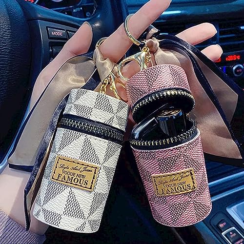 2Pcs Lipstick Organizer, Luxury Leather Lip Gloss Bag, Mini Lipstick Case with Keychain, Girls travel Lipgloss Makeup Storage Holder for Purse Perfume Fingernail Polish (White, Pink)