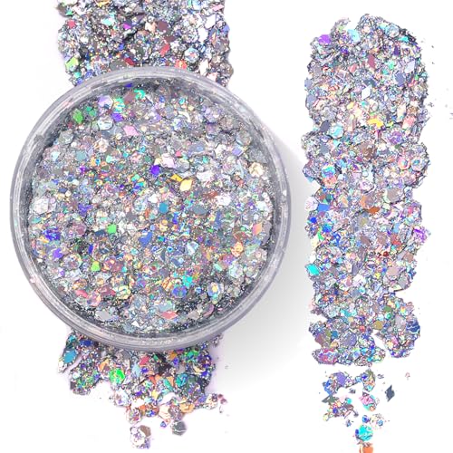 Silver Holographic - Body Glitter Gel for Body, Face, Hair - Vegan & Cruelty Free - Electric Bliss Beauty (Holographic Silver)