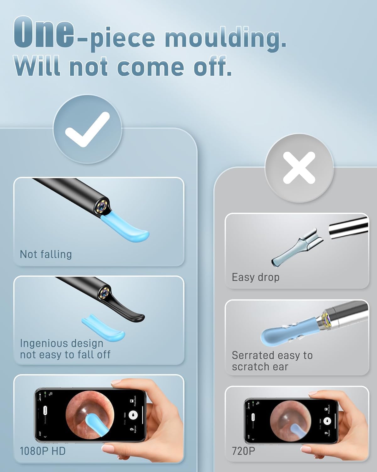 Ear Wax Removal Tool Camera - Ear Cleaner with Camera,1080P Otoscope, Ear Cleaning Tool with 4 Ear Spoon, Ear Camera for iPhone & Android Phones - Blue