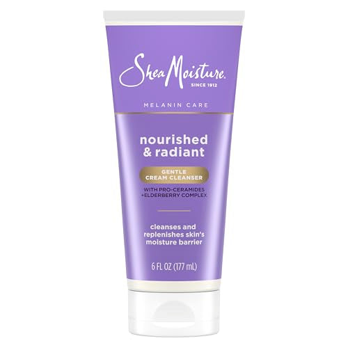 SheaMoisture Melanin Care Gentle Cream Cleanser Nourished & Radiant for Cleansing & Replenishing Skin's Moisture Barrier, with Pro-Ceramides +Elderberry Complex, 6 oz