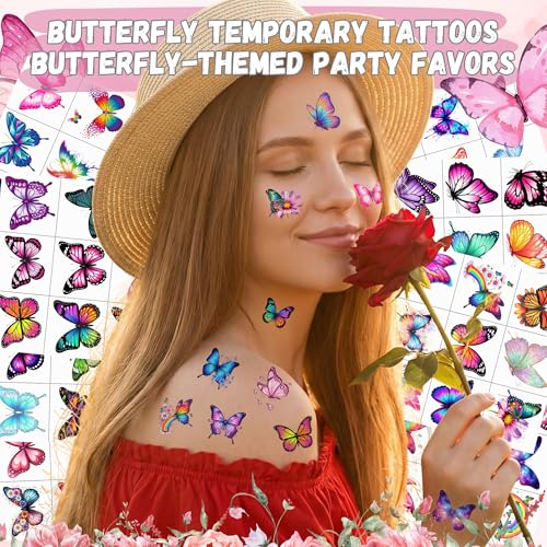 96PCS Butterfly Temporary Tattoos Stickers - Butterfly Themed Party Favors Party Decorations Accessories Supplies Gift Idea For Kids Teens Adult Women Classroom Prizes Rewards Pre-Cut