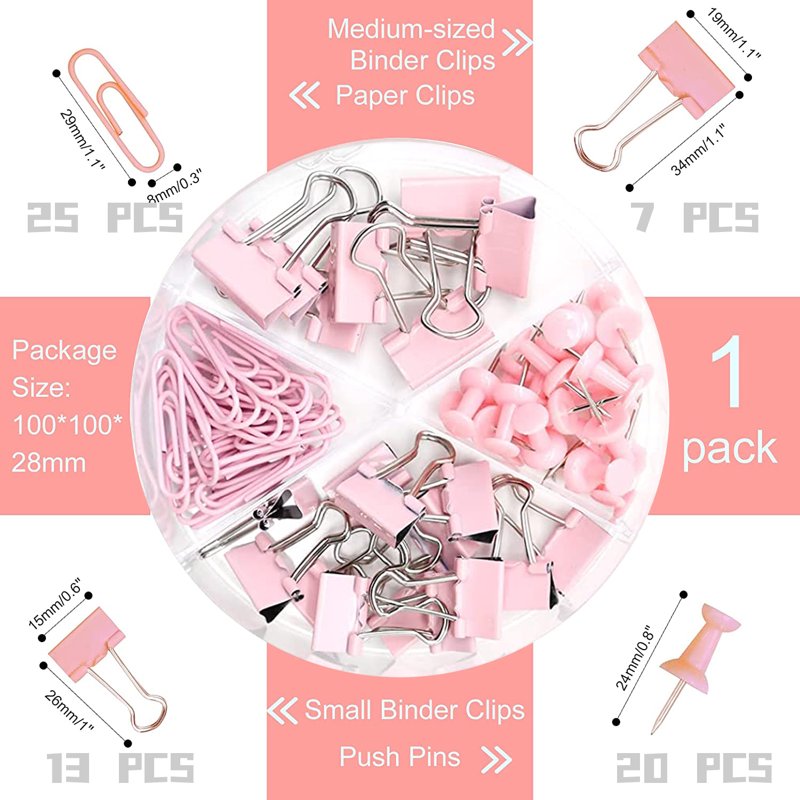 Pink Office Supplies Set with Stapler, Tape Dispenser, Clips & Scissors - Desk Organizer Kit