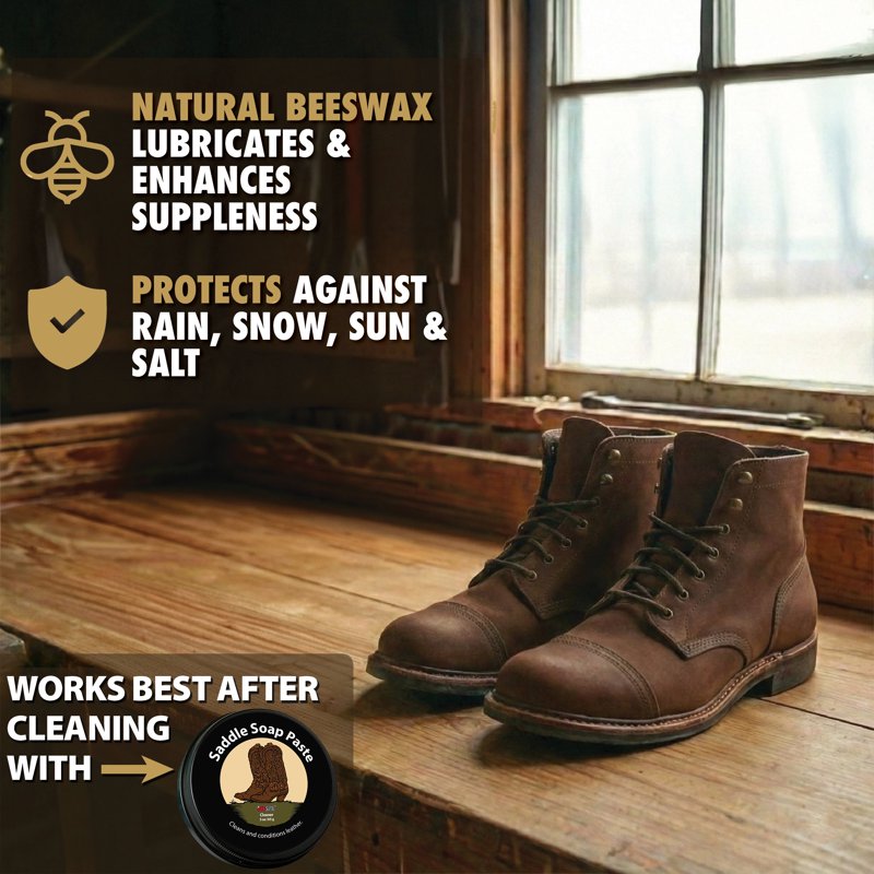 Leather Conditioner and Waterproofing Beeswax Paste - 3 oz for Boots Shoes & Leather Care