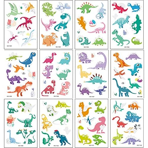 Luminous Temporary Tattoos, 102Pcs Dinosaur Cartoon Glow in the Dark Tattoos, Waterproof Fake Tattoos Body Face Stickers Designs Decorations, Birthday Party Favor Supplies Gifts