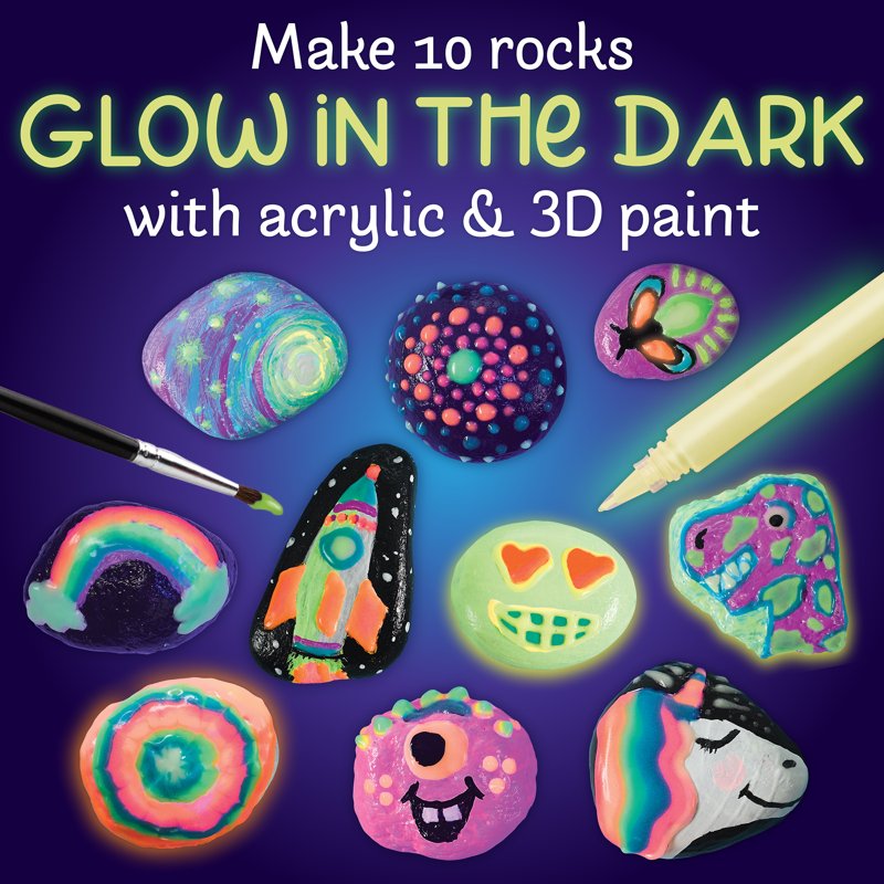 Glow in the Dark Rock Painting Kit for Kids Ages 6+ - 10 Rocks with Paint & Decor