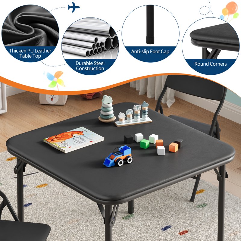 Kids Folding Table and Chairs Set - Child Activity Furniture for Play and Dining