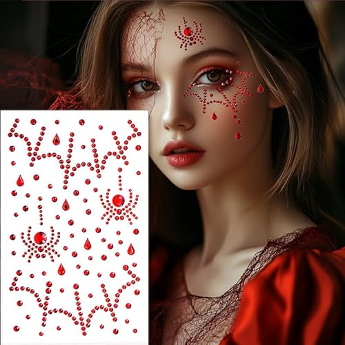 Spider Face Jewels Rhinestones Spider Web Face Gems Stick on Jewels Tattoo Festival Diamonds for Halloween Face Makeup,3-Pack