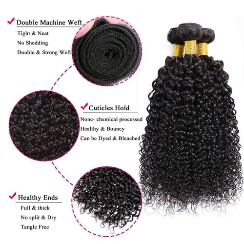 UNILO Curly Bundles Human Hair 16 18 20 Kinky Curly 3 Bundles Human Hair 100% Unprocessed Brazilian Virgin Weave Bundles Human Hair Double Weft Kinky Curly Bundles Natural Black