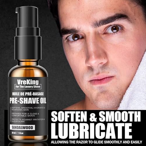 Pre Shave Oil For Men, Men Beard Pre Shaving Oil For Men For Safety Razor & Straight Razor, Pre-Shave Oil Men For Smooth Shave, Protects Against Irritation & Razor Burn, Sandalwood, 30ml