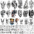 105 Sheets Large Temporary Tattoos For Women Men Adult, Dragon Tiger Wolf Tribal Christian Floral Halloween Fake Tattoo Stickers, Black Realistic Arm, Leg, Hand Body Waterproof Art