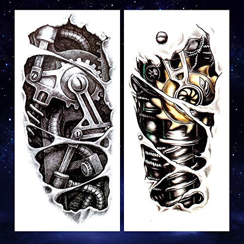 8 Pieces Large 3D Mechanical Parts Gear Arm Eyeball Muscle Body Art Temporary Tattoo