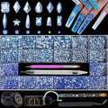 Nail Rhinestones - 4300pcs Light Blue Crystals, Multiple Shape Gems, Flat Back Rhinestones, with Kit and Glue Gel, for Nail Art Decoration