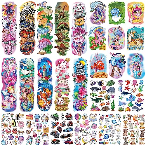 Tazimi 380 Styles (27 Sheets) Temporary Tattoo Full & Half Arm Tattoos Sleeves Marine Life Space Ship Racing Car Forest Animals Dinosaur Cartoon Tattoos Stickers forParty Supplies