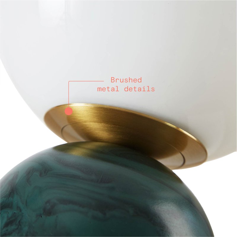 Green Marble Uplight with Brass & Glass Accents - 9.25-Inch Modern Table Lamp