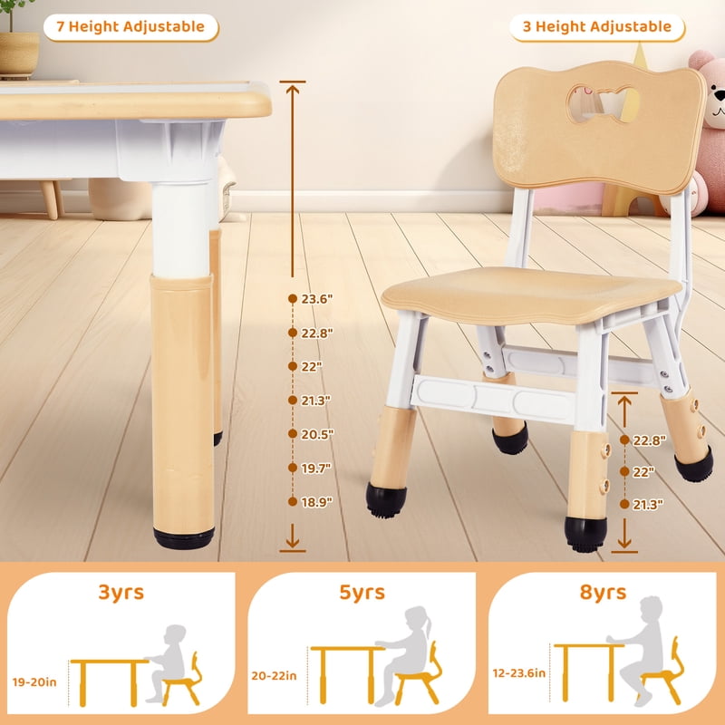 Kids Table and 6 Chairs Set with Height Adjustment and Waterproof Surface