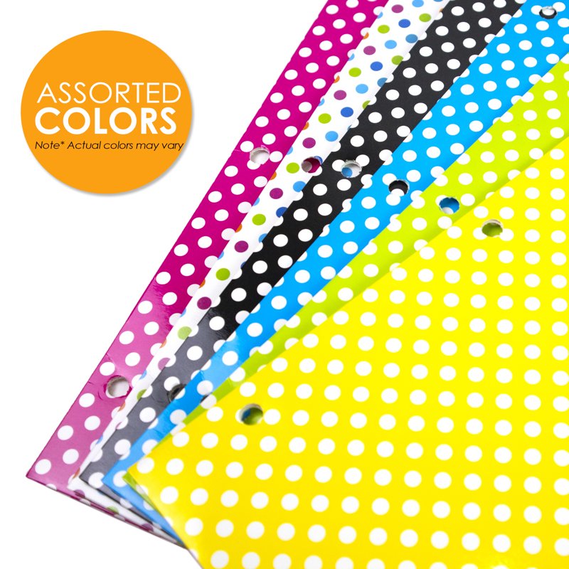 Polka Dot 2-Pocket Paper Folder 6-Pack - Document Organizer for Office & School
