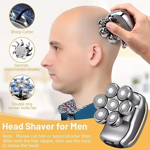 Head Shaver for Bald Men, 5-in-1 Electric Shaving & Grooming Kit, 7D Magnetic Rotary Electric Razor, Waterproof for Wet & Dry Use, USB-C Charging, LED Display Rechargeable Head & Body Hair Shaver