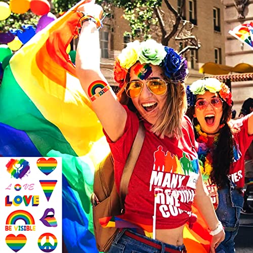180+ Pcs LGBT Rainbow Temporary Tattoos, 20 Sheets Pride Temporary Tattoos, Waterproof Rainbow Flag Tattoo Stickers for Pride Equality Parades