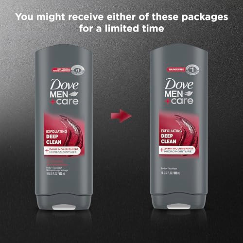 Dove Men+Care Men 4 Count Exfoliating Deep Clean Body & Face Wash For Men with 24-Hour Nourishing Micromoisture Technology 18 oz