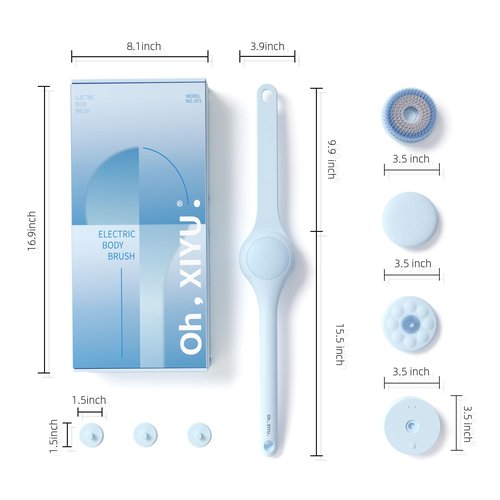 Oh,XIYU. Electric Body Brush Back Scrubber for Shower, Waterproof Long Dual Handle Power Body Scrubber with 3 Heads, Rechargeable Bath Brush & 2 Speeds, for Cleansing, Exfoliating and Massaging Skin