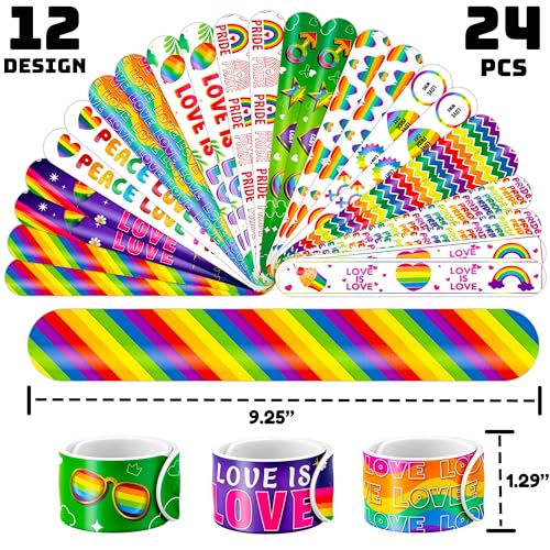 48PCS Pride Party Set - 24PCS Rainbow Temporary Tattoos & 24PCS Slap Bracelets-LGBTQ+Celebration Supplies, Birthday Gifts, Baby Shower Favors, Classroom Rewards,Party Decor for Kids (Boys & Girls)