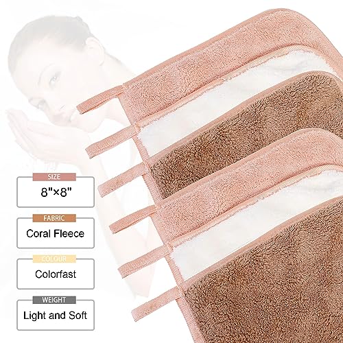 PHOGARY Microfiber Makeup Cloths Washable, 6 Pack Reusable Makeup Eraser Cloth for Face, Erase Your Face Washcloths, Reusable Make Up Remover Cloths for Face Towel - Gentle on Skin (8 x 8in, Brown)