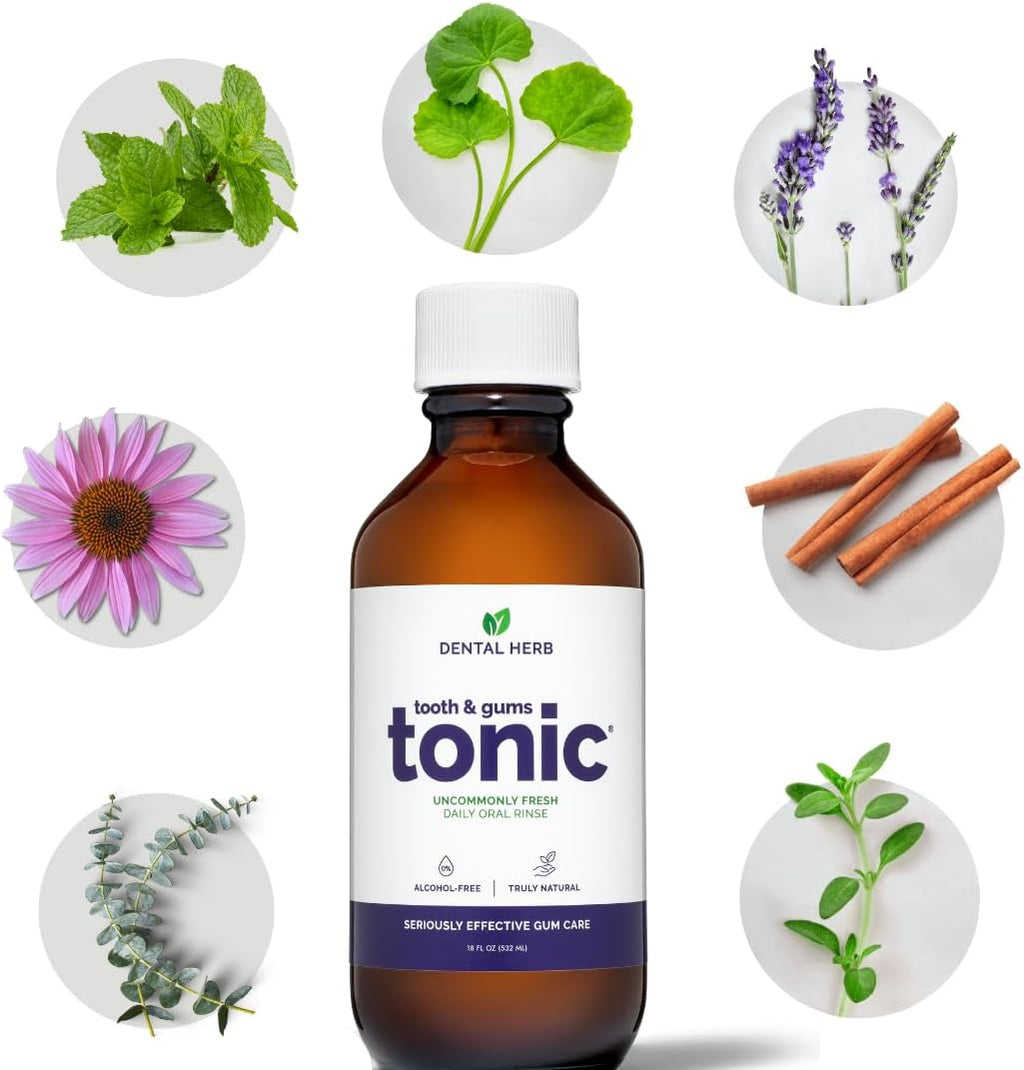 Tooth & Gums Tonic Mouthwash Travel Size (2 oz) - Natural Essential Oil Formula for Bad Breath & Gum Health