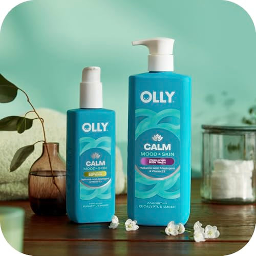 OLLY Calm Body Wash with Hyaluronic Acid, Adaptogens & Vitamin B3? Nourishing Cleanser for Skin Barrier Repair, Deep Hydration, Eucalyptus Amber Scent, 17oz