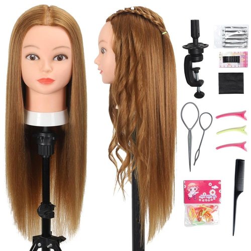 Opini Mannequin Head with Hair 80% Human Hair Straight 26"-28" Doll Head with Hair Cosmetology Mannequin Head Human Hair for Hairdresser (#27 Light brown)