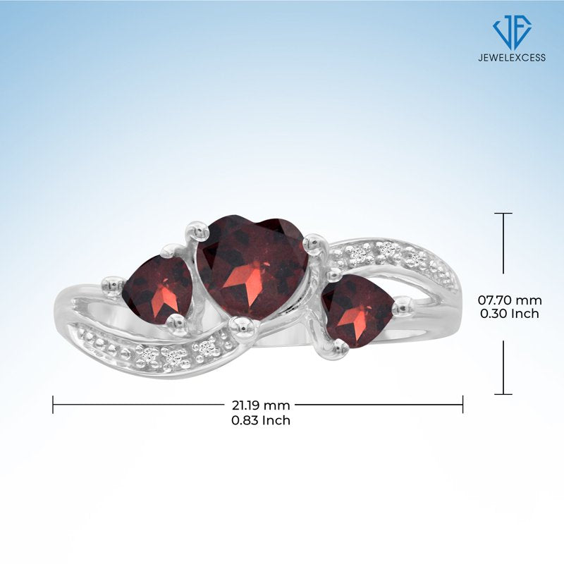 Gold Plated Silver Garnet Ring with White Diamond Accents – Heart Design Jewelry
